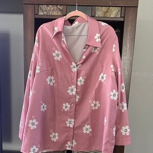 Pink Floral Button-Up Shirt silky worn once 2XL